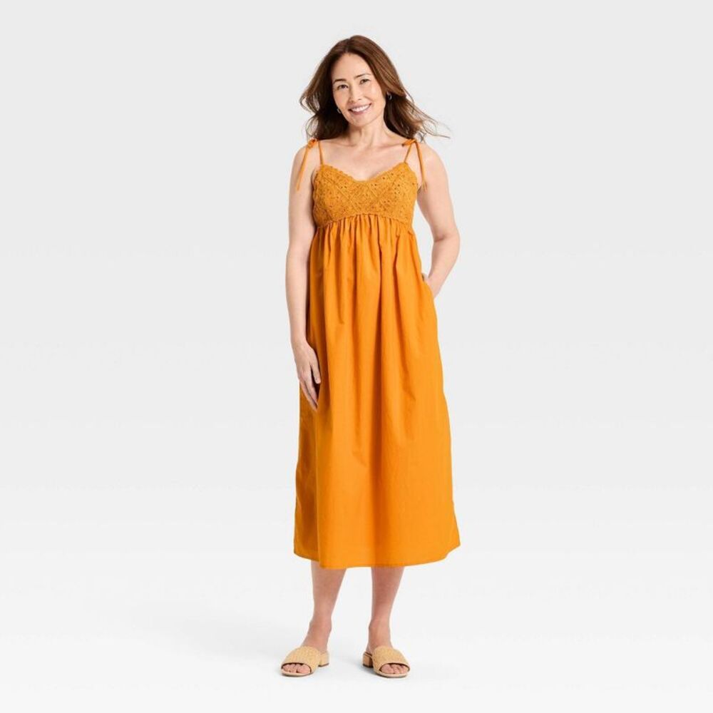 Women's Crochet Maxi Sundress - A New Day Orange XL